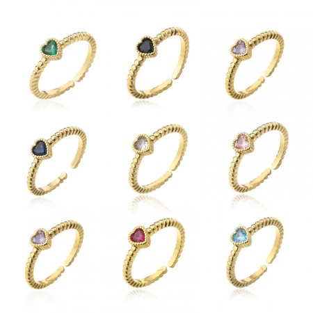 Picture of Wholesale Women's Gift Heart Open Adjustable Rings, 18K Gold Plated Brass & Cubic Zirconia, Valentine's Day Stylish Jewelry Supply