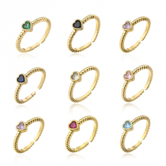 Bild von Großhandel Frauen Geschenk Herz Offen Verstellbar Ring, 18K Vergoldet Messing + Kubisch Zirkonia, Valentinstag Stilvoll Schmuckbedarf