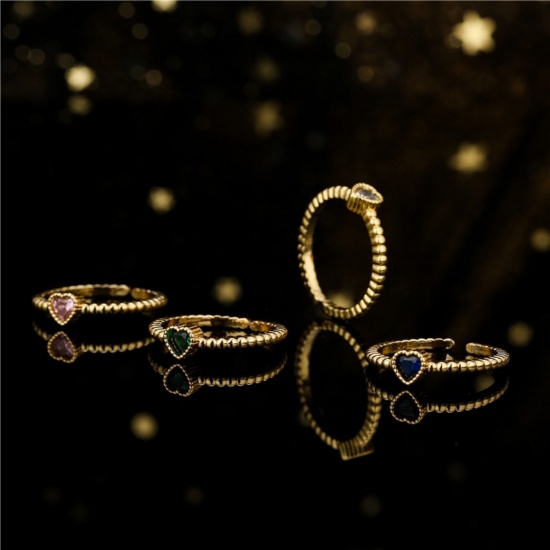 Bild von Großhandel Frauen Geschenk Herz Offen Verstellbar Ring, 18K Vergoldet Messing + Kubisch Zirkonia, Valentinstag Stilvoll Schmuckbedarf