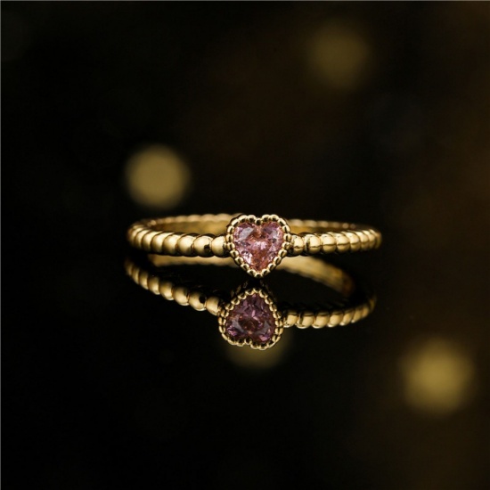 Bild von Großhandel Frauen Geschenk Herz Offen Verstellbar Ring, 18K Vergoldet Messing + Kubisch Zirkonia, Valentinstag Stilvoll Schmuckbedarf
