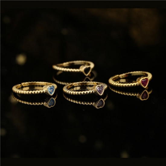 Bild von Großhandel Frauen Geschenk Herz Offen Verstellbar Ring, 18K Vergoldet Messing + Kubisch Zirkonia, Valentinstag Stilvoll Schmuckbedarf