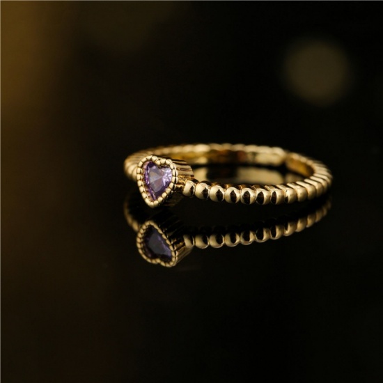 Bild von Großhandel Frauen Geschenk Herz Offen Verstellbar Ring, 18K Vergoldet Messing + Kubisch Zirkonia, Valentinstag Stilvoll Schmuckbedarf