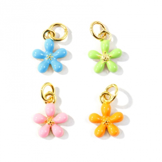 Imagen de 2 Unidades Respetuoso del Medio Ambiente Latón Colgantes Al Por Mayor 18K Oro Real Chapado Esmalte Flor Mini 14mm x 9mm