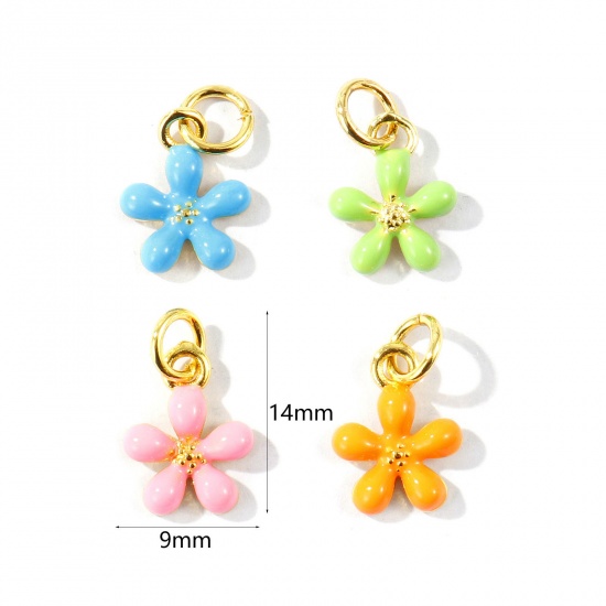 Imagen de 2 Unidades Respetuoso del Medio Ambiente Latón Colgantes Al Por Mayor 18K Oro Real Chapado Esmalte Flor Mini 14mm x 9mm