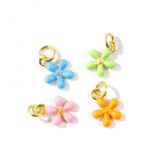 Imagen de 2 Unidades Respetuoso del Medio Ambiente Latón Colgantes Al Por Mayor 18K Oro Real Chapado Esmalte Flor Mini 14mm x 9mm