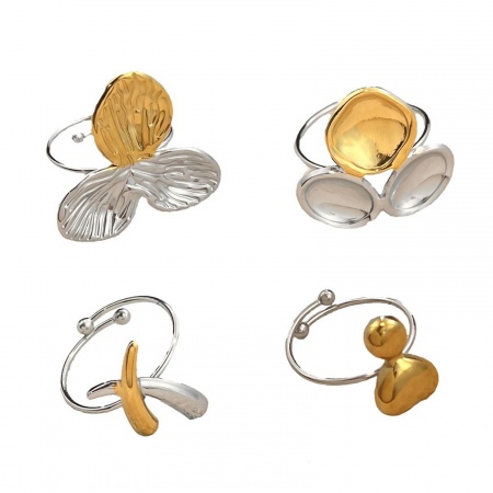 Picture of Wholesale Women's Gift Two Tone Open Adjustable Rings, Silver Tone & 18K Gold Plated 304 Stainless Steel, Eco-friendly PVD Exquisite Stylish Jewelry Supply