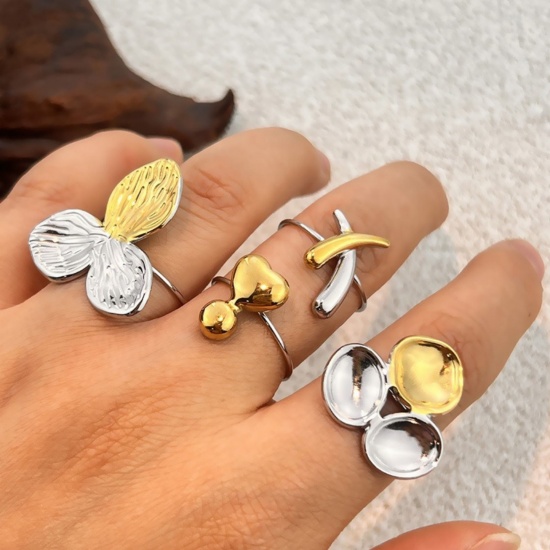 Picture of Wholesale Women's Gift Two Tone Open Adjustable Rings, Silver Tone & 18K Gold Plated 304 Stainless Steel, Eco-friendly PVD Exquisite Stylish Jewelry Supply