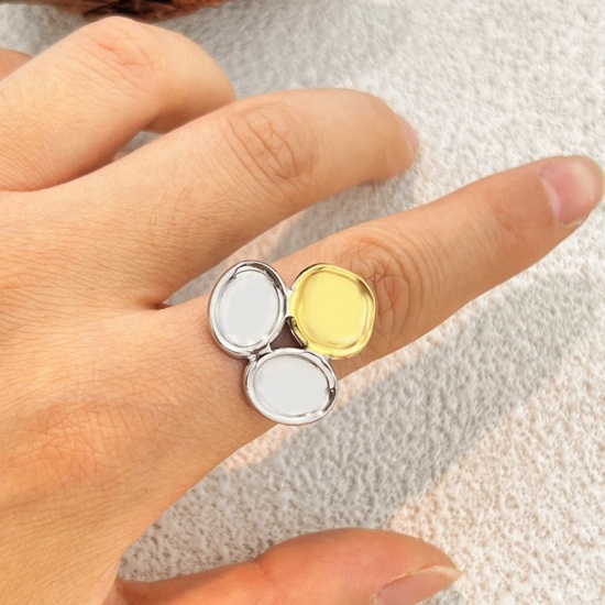 Picture of Wholesale Women's Gift Two Tone Open Adjustable Rings, Silver Tone & 18K Gold Plated 304 Stainless Steel, Eco-friendly PVD Exquisite Stylish Jewelry Supply