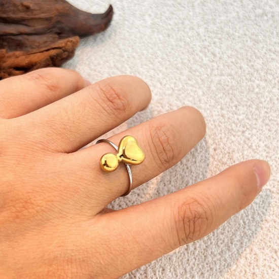 Picture of Wholesale Women's Gift Two Tone Open Adjustable Rings, Silver Tone & 18K Gold Plated 304 Stainless Steel, Eco-friendly PVD Exquisite Stylish Jewelry Supply