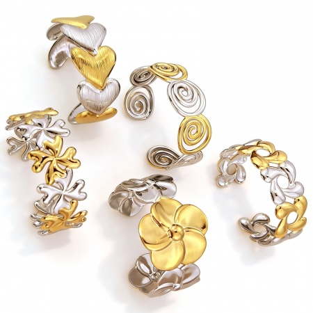 Picture of Wholesale Two Tone 304 Stainless Steel Open Cuff Bangles Bracelets, Silver Tone & 18K Gold Plated Eco-friendly PVD, Women's Exquisite Stylish Gift Jewelry Supply