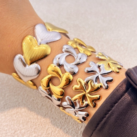 Picture of Wholesale Two Tone 304 Stainless Steel Open Cuff Bangles Bracelets, Silver Tone & 18K Gold Plated Eco-friendly PVD, Women's Exquisite Stylish Gift Jewelry Supply