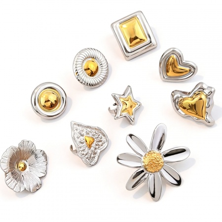 Picture of Wholesale Women's Gift Two Tone Open Adjustable Rings, Silver Tone & 18K Gold Plated 304 Stainless Steel, Eco-friendly PVD Exquisite Stylish Jewelry Supply