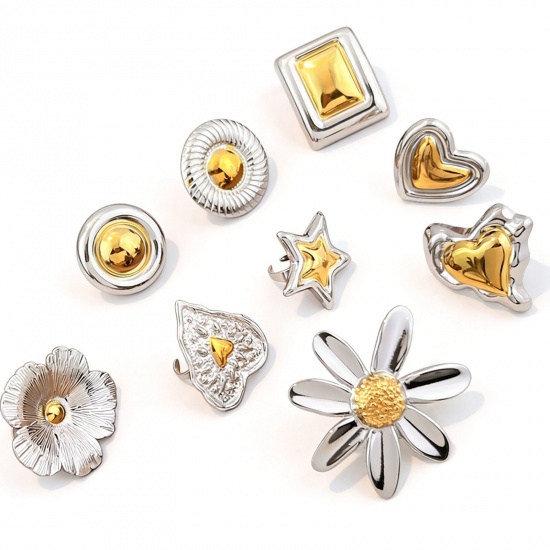 Picture of Wholesale Women's Gift Two Tone Open Adjustable Rings, Silver Tone & 18K Gold Plated 304 Stainless Steel, Eco-friendly PVD Exquisite Stylish Jewelry Supply