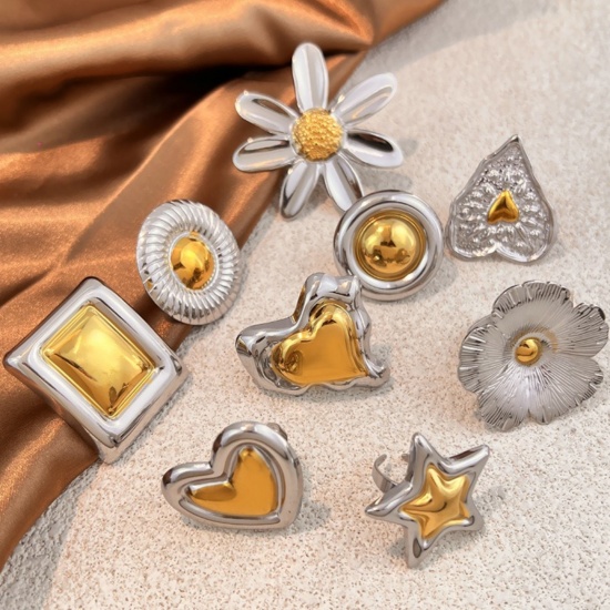 Picture of Wholesale Women's Gift Two Tone Open Adjustable Rings, Silver Tone & 18K Gold Plated 304 Stainless Steel, Eco-friendly PVD Exquisite Stylish Jewelry Supply