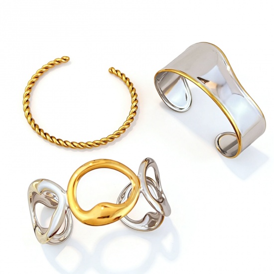 Immagine di 304 Acciaio Inossidabile Aprire Braccialetti All'Ingrosso, Multicolore PVD Ecologica, Donne Squisito Elegante Regalo Fornitura di Gioielli, 1 Pz
