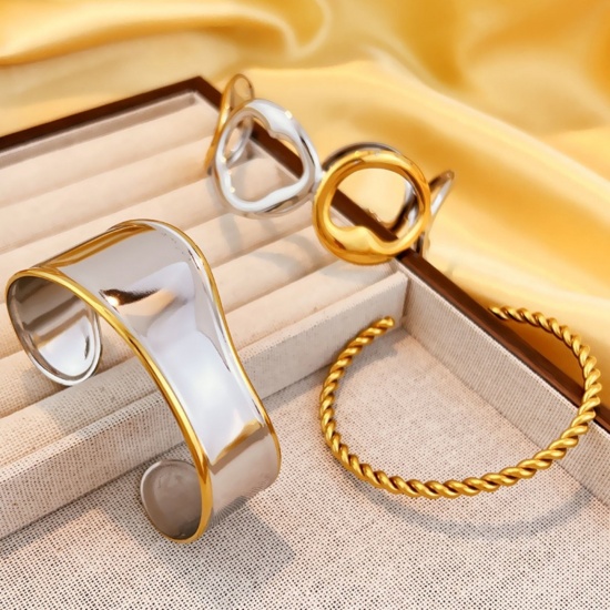 Immagine di 304 Acciaio Inossidabile Aprire Braccialetti All'Ingrosso, Multicolore PVD Ecologica, Donne Squisito Elegante Regalo Fornitura di Gioielli, 1 Pz