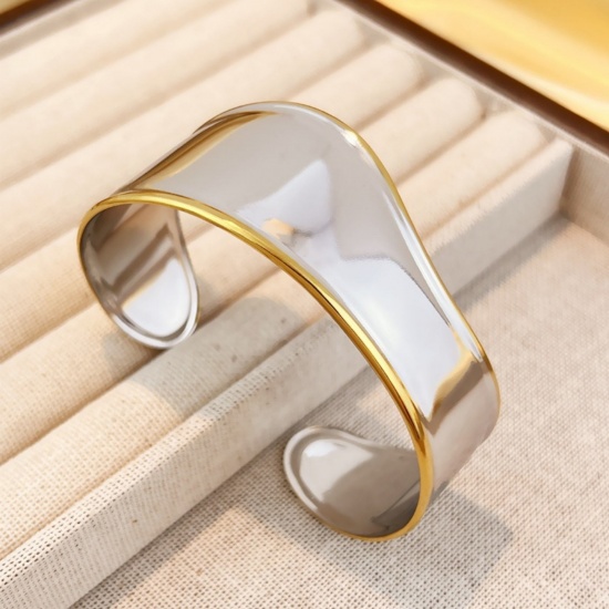 Immagine di 304 Acciaio Inossidabile Aprire Braccialetti All'Ingrosso, Multicolore PVD Ecologica, Donne Squisito Elegante Regalo Fornitura di Gioielli, 1 Pz