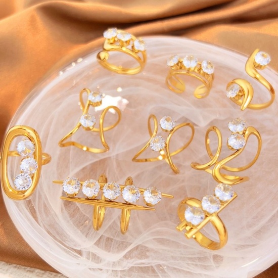 Picture of Wholesale Women's Gift Clear Cubic Zirconia Open Adjustable Rings, Multicolor 304 Stainless Steel, Eco-friendly PVD Exquisite Stylish Jewelry Supply