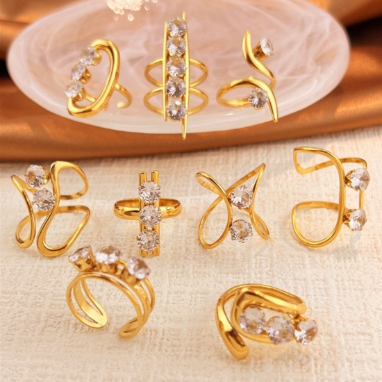 Picture of Wholesale Women's Gift Clear Cubic Zirconia Open Adjustable Rings, Multicolor 304 Stainless Steel, Eco-friendly PVD Exquisite Stylish Jewelry Supply