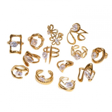 Picture of Wholesale Women's Gift Clear Rhinestone Open Adjustable Rings, 18K Gold Plated 304 Stainless Steel, Eco-friendly PVD Exquisite Stylish Jewelry Supply