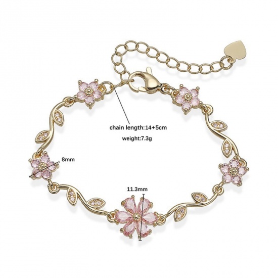 Picture of Wholesale Flower Brass & Rhinestone Bracelets, Multicolor Women's Pastoral Style Stylish Gift Jewelry Supply, 14cm(5.5") + 5cm(2") long