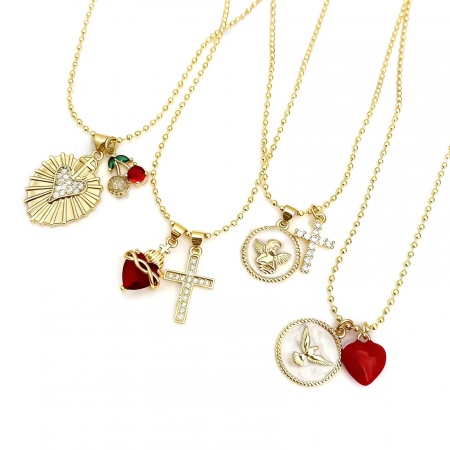 Picture of Wholesale Pendant Charm Necklace, 18K Gold Plated Brass Ball Chain, Women's Exquisite Stylish Gift Jewelry For Retailer, 45cm(17.7") + 5cm(2") long