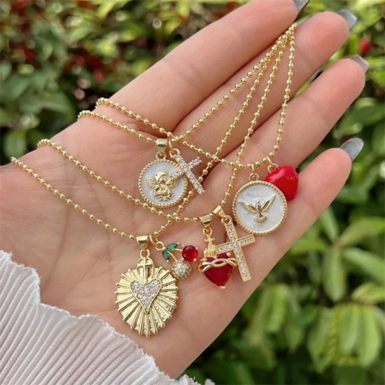 Bild von Großhandel Anhänger Halskette, 18K Vergoldet Messing Kugelkette Kette, Frauen Exquisit Stilvoll Geschenk Schmuck für Einzelhändler, 45cm + 5cm lang