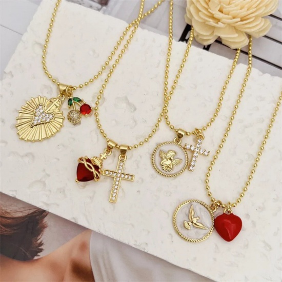 Bild von Großhandel Anhänger Halskette, 18K Vergoldet Messing Kugelkette Kette, Frauen Exquisit Stilvoll Geschenk Schmuck für Einzelhändler, 45cm + 5cm lang