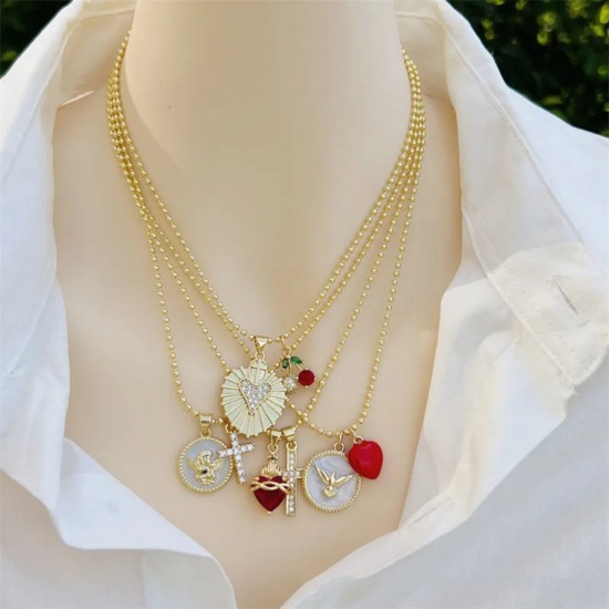Bild von Großhandel Anhänger Halskette, 18K Vergoldet Messing Kugelkette Kette, Frauen Exquisit Stilvoll Geschenk Schmuck für Einzelhändler, 45cm + 5cm lang