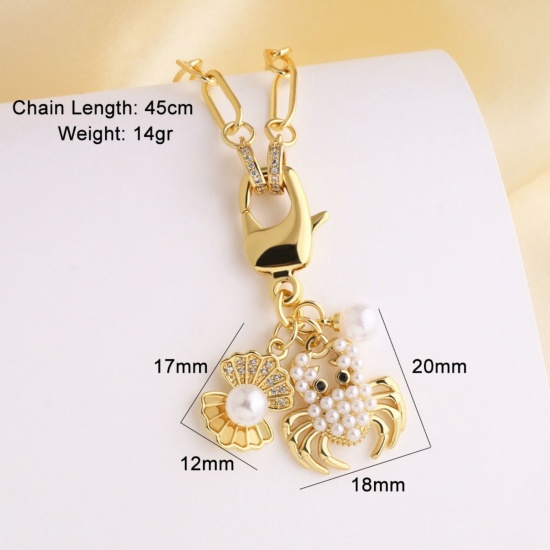 Picture of Wholesale Acrylic Imitation Pearl Pendant Charm Necklace, 18K Gold Plated Brass Paperclip Link Chain, Women's Ocean Jewelry Stylish Gift Jewelry For Retailer