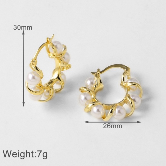 Imagen de Exquisito Elegante Pendientes de Poste de Oreja Al Por Mayor, Acrílico Imitación de Perla Chapado en Oro de 18K Latón, Regalo Suministro de Joyería, 1 Par