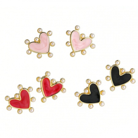 Picture of Wholesale Valentine's Day Stylish Ear Post Stud Earrings, Heart Acrylic Imitation Pearl 18K Gold Plated Brass, Gift Jewelry Supply, 16mm x 14mm