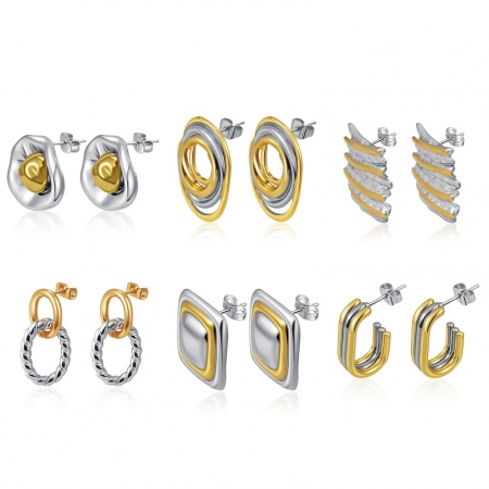 Immagine di Squisito Elegante Orecchini a Perno All'Ingrosso, Doppio Colore Argento e Placcato Oro 18K 304 Acciaio Inossidabile, Donne Ecologico Regalo Fornitura di Gioielli, 19.5mm x 18.8mm, 1 Paio