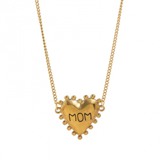 Immagine di Cuore Messaggio " Mama " Collana con Ciondolo All'Ingrosso, Placcato Oro 18K 304 Acciaio Inossidabile Catena del Barbazzale, Donne Ecologico Festa Della Mamma Elegante Regalo Gioielli Per Rivenditore, 45cm + 5cm Lunghezza, 1 Pz