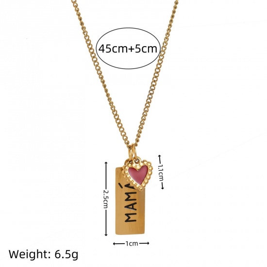 Immagine di Cuore Messaggio " Mama " Collana con Ciondolo All'Ingrosso, Placcato Oro 18K 304 Acciaio Inossidabile Catena del Barbazzale, Donne Ecologico Festa Della Mamma Elegante Regalo Gioielli Per Rivenditore, 45cm + 5cm Lunghezza, 1 Pz