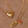 Picture of Wholesale Heart Message " Mama " Pendant Charm Necklace, 18K Gold Plated 304 Stainless Steel Curb Link Chain, Women's Eco-friendly Mother's Day Stylish Gift Jewelry For Retailer, 45cm(17.7") + 5cm(2") long