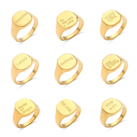 Immagine di Unisex Regalo Lettere Lucidato Non Regolabile Anello All'Ingrosso, Placcato Oro 18K 304 Acciaio Inossidabile, PVD San Valentino Elegante Fornitura di Gioielli, 1 Pz