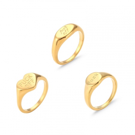 Immagine di Unisex Regalo Messaggio " FUCK OFF " Lucidato Non Regolabile Anello All'Ingrosso, Placcato Oro 18K 304 Acciaio Inossidabile, PVD Squisito Elegante Fornitura di Gioielli, 1 Pz