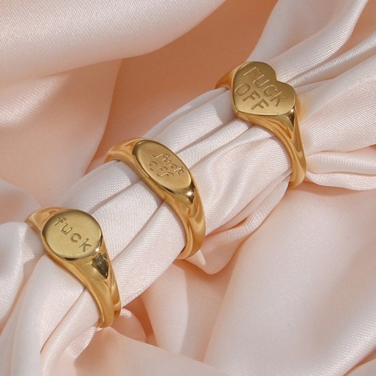 Picture of Wholesale Unisex Gift Message " FUCK OFF " Polished Unadjustable Rings, 18K Gold Plated 304 Stainless Steel, PVD Exquisite Stylish Jewelry Supply