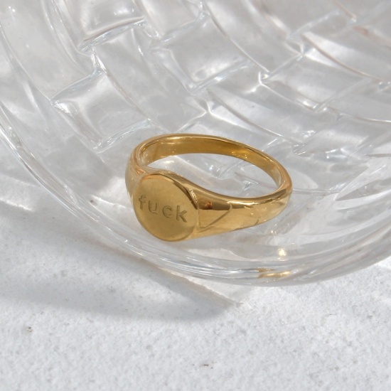 Picture of Wholesale Unisex Gift Message " FUCK OFF " Polished Unadjustable Rings, 18K Gold Plated 304 Stainless Steel, PVD Exquisite Stylish Jewelry Supply