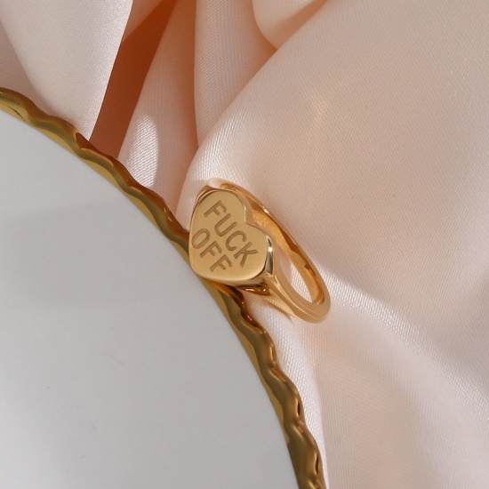 Picture of Wholesale Unisex Gift Message " FUCK OFF " Polished Unadjustable Rings, 18K Gold Plated 304 Stainless Steel, PVD Exquisite Stylish Jewelry Supply