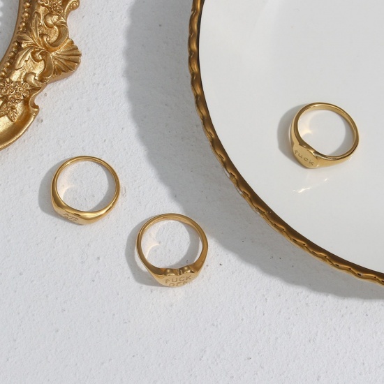 Picture of Wholesale Unisex Gift Message " FUCK OFF " Polished Unadjustable Rings, 18K Gold Plated 304 Stainless Steel, PVD Exquisite Stylish Jewelry Supply
