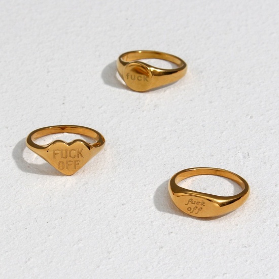 Picture of Wholesale Unisex Gift Message " FUCK OFF " Polished Unadjustable Rings, 18K Gold Plated 304 Stainless Steel, PVD Exquisite Stylish Jewelry Supply