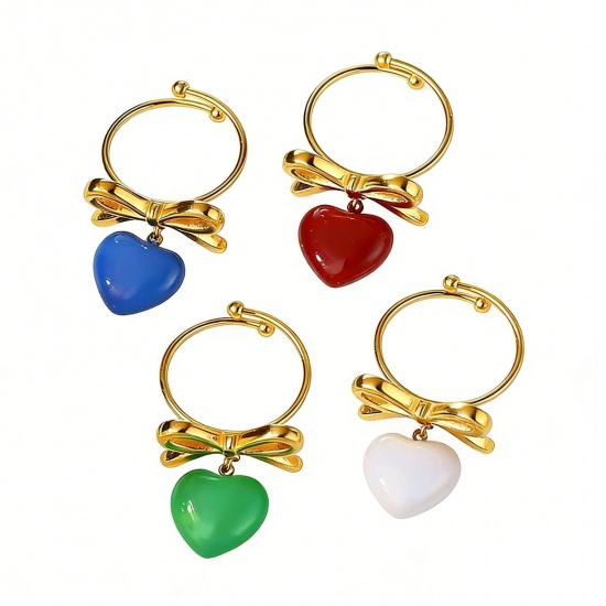 Picture of Wholesale Women's Gift Heart Open Adjustable Rings, 18K Gold Plated 304 Stainless Steel, Eco-friendly PVD Valentine's Day Stylish Jewelry Supply