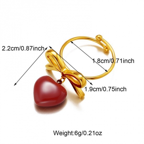 Picture of Wholesale Women's Gift Heart Open Adjustable Rings, 18K Gold Plated 304 Stainless Steel, Eco-friendly PVD Valentine's Day Stylish Jewelry Supply