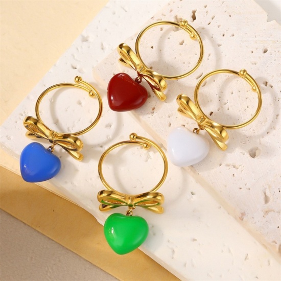 Picture of Wholesale Women's Gift Heart Open Adjustable Rings, 18K Gold Plated 304 Stainless Steel, Eco-friendly PVD Valentine's Day Stylish Jewelry Supply
