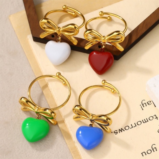 Picture of Wholesale Women's Gift Heart Open Adjustable Rings, 18K Gold Plated 304 Stainless Steel, Eco-friendly PVD Valentine's Day Stylish Jewelry Supply
