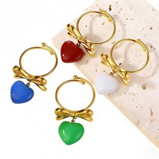 Picture of Wholesale Women's Gift Heart Open Adjustable Rings, 18K Gold Plated 304 Stainless Steel, Eco-friendly PVD Valentine's Day Stylish Jewelry Supply