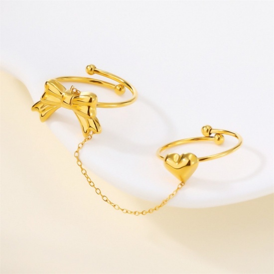 Picture of Wholesale Women's Gift Butterfly Animal Open Adjustable Two Finger Chain Ring, 18K Gold Plated 304 Stainless Steel, Eco-friendly PVD Ins Style Stylish Jewelry Supply