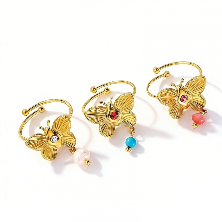 Picture of Wholesale Women's Gift Butterfly Animal Open Adjustable Rings, 18K Gold Plated 304 Stainless Steel, Eco-friendly PVD Insect Stylish Jewelry Supply